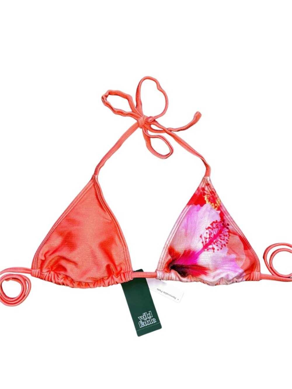 NWT Wild Fable Coral Pink Hibiscus Tropical Print Triangle Halter Bikini Top M - Picture 4 of 10